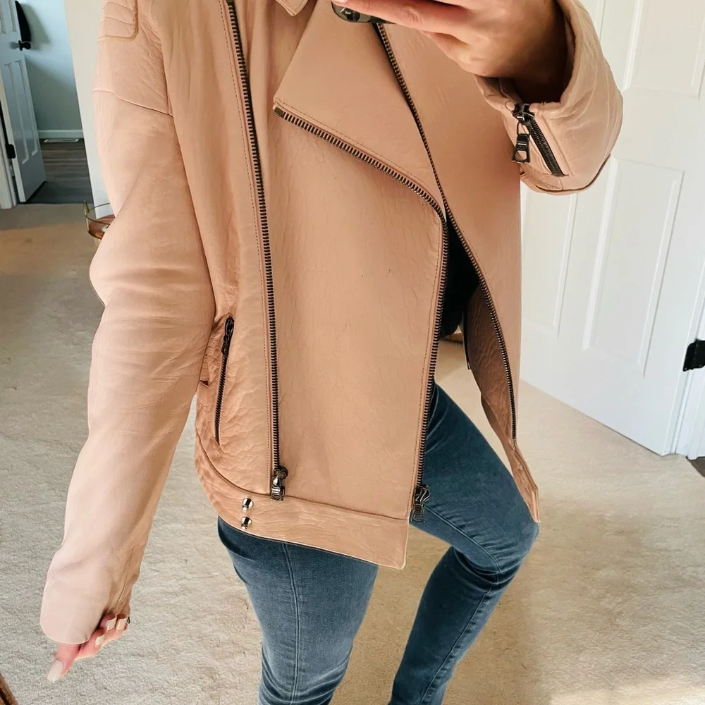 J Brand Lamb Leather Biker Jacket Blush Pink Tea Rose Size XS - Picture 7 of 10